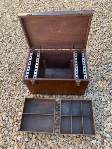 VINTAGE CUSTOM MADE LARGE WOOD TACKLE BOX WITH JIG RACKS & 2 REMOVABLE  TRAYS FOR LONG RANGE FISHING - Berinson Tackle Company
