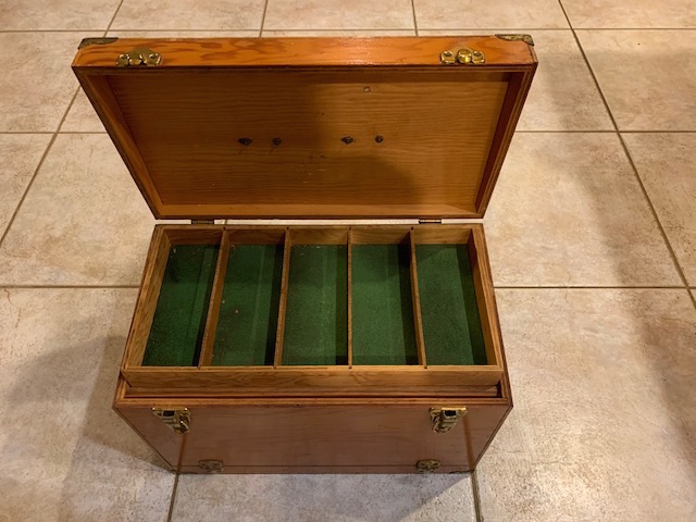 VINTAGE LARGE WOOD TACKLE BOX 16L X 11H X 9W - Berinson Tackle Company