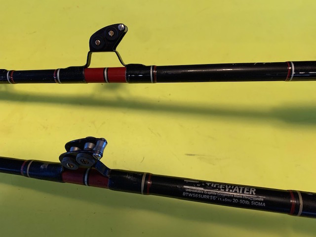 SHAKESPEARE TIDEWATER 5 FOOT 6 INCH 20 TO 50 POUND RATED STAND-UP TUNA  STICK TROLLING FISHING RODS MATCHING PAIR - Berinson Tackle Company
