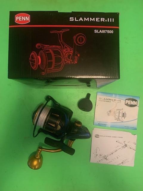 PENN SLAMMER III 7500 SPINNING REEL WITH THE BOX OWNER'S MANUAL