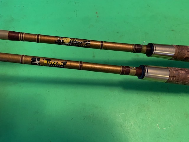 VINTAGE GARCIA CONOLON COMPANION 2-PIECE 6 FOOT 6 INCH 4 TO 8 POUND RATED  SPINNING FISHING RODS A MATCHING PAIR - Berinson Tackle Company