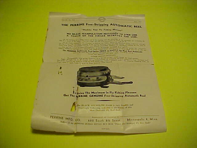 GENUINE PERRINE FREE-STRIPPING NO BRAKE DRAG AUTOMATIC REEL NO. 50 WITH BOX  & PAPERWORK - Berinson Tackle Company